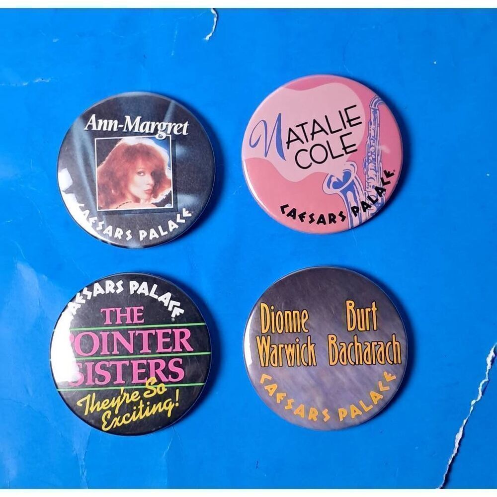 Lot of 4 Vintage Musician Caesars Palace Pins-Pointer Sisters/Natalie Cole